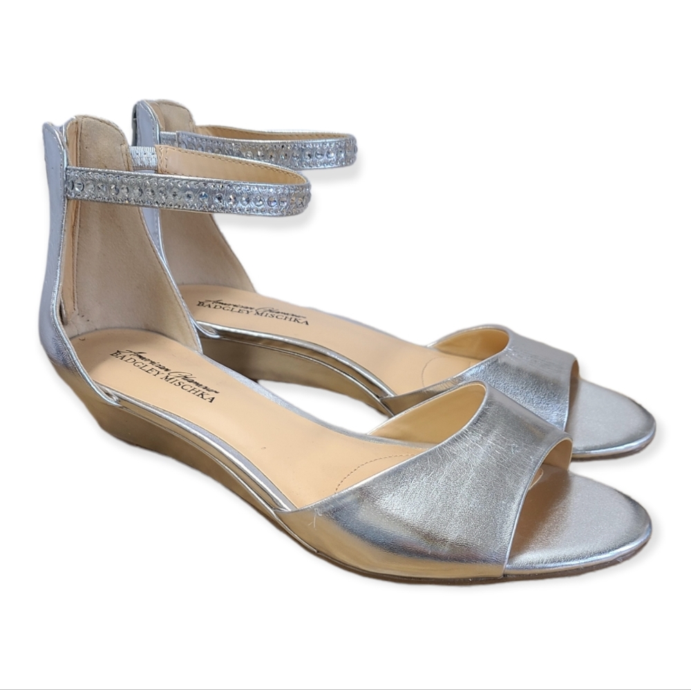 Badgley Mischka Silver Open Toe Sandals 9.5 - Picture 2 of 8